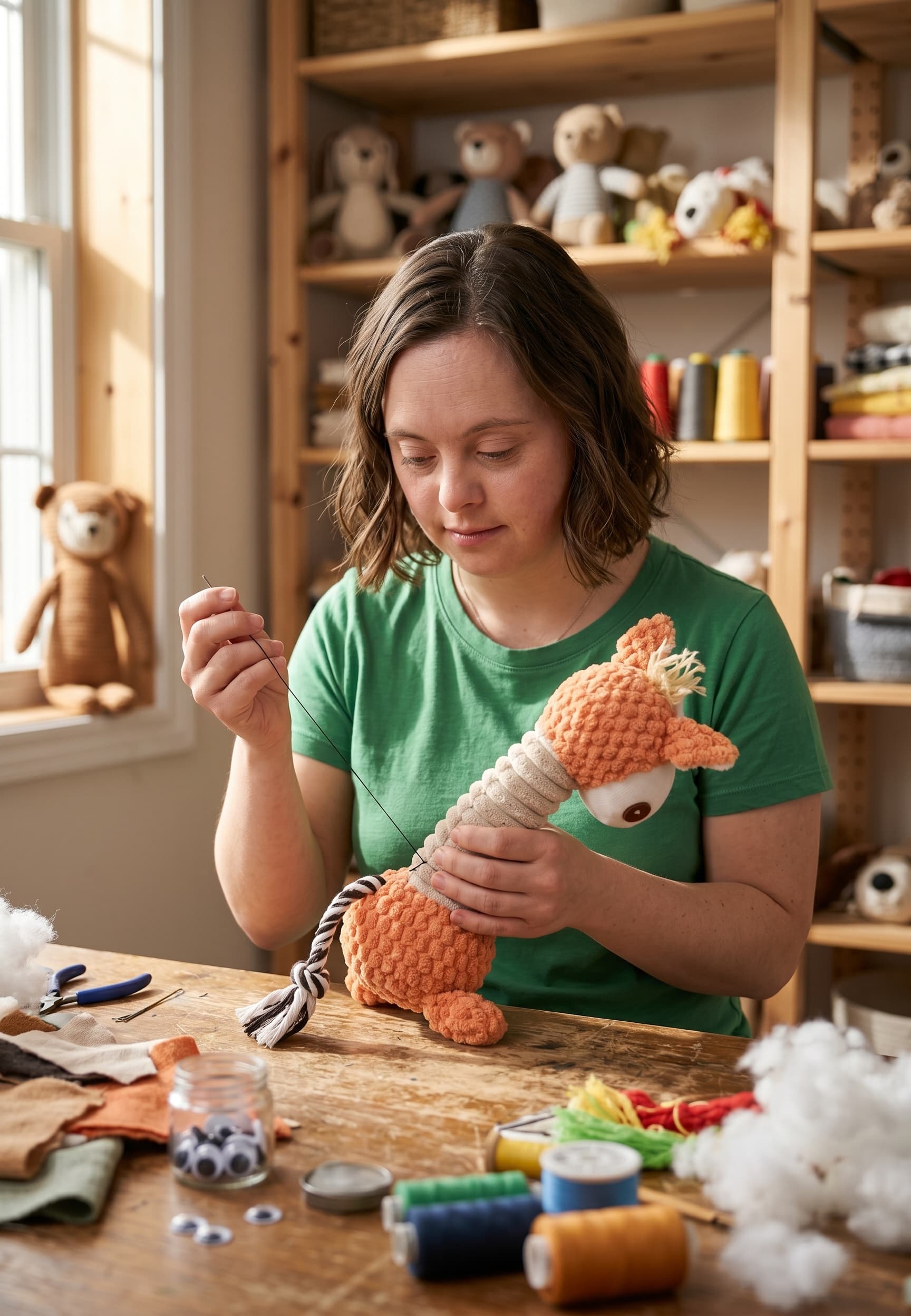 Martha creando juguetes artesanales